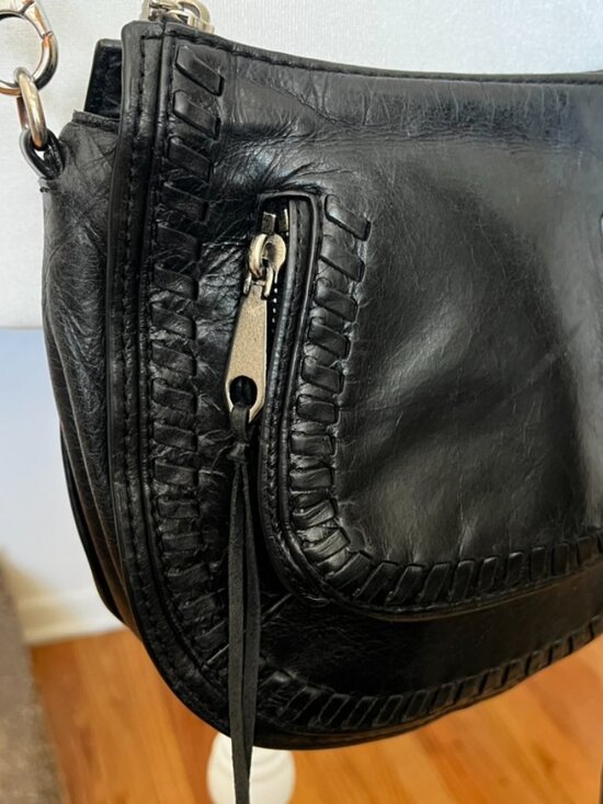 Rebecca Minkoff Finn Moto Fringe Crossbody Black Leather Boho Y2K - Picture 4 of 10